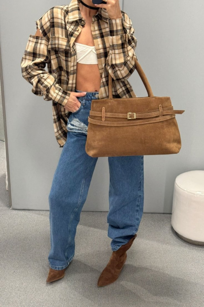 Кемел сорочка в клітинку Cut Off Shoulders FW24-25 BLAZH.